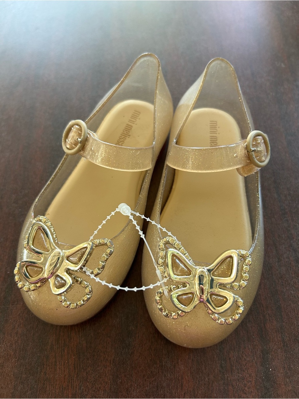 Mini Melissa Girls' Gold Glitter Sweet Love Butterfly Mary Jane Shoes